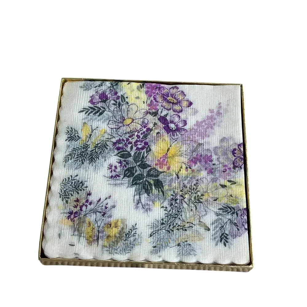 40 Vintage Silky Tea Napkins Dining Home Entertaining Complete Set Garden floral